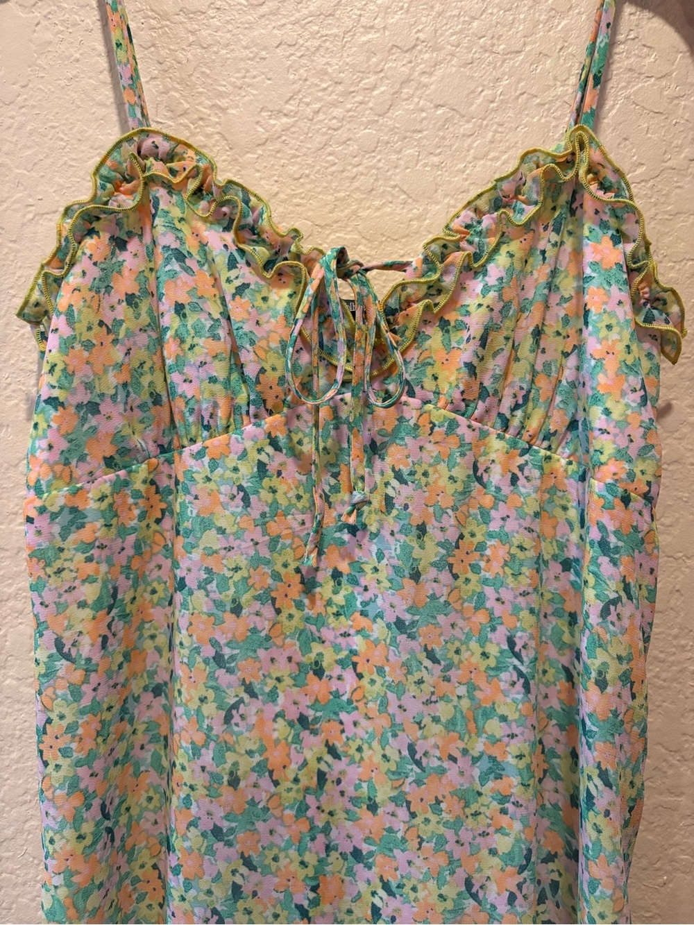 wild fable Pastel Floral Ruffle Tie-Front baby doll mini dress